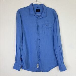 Escales Made in Paris Blue 100% Linen Button Front Men’s Shirt Size M, classic